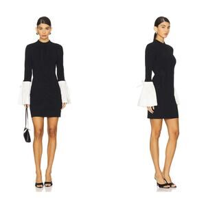 SIMKHAI Agathea Bell Sleeve Knit Combo Mini Dress in Black Multi